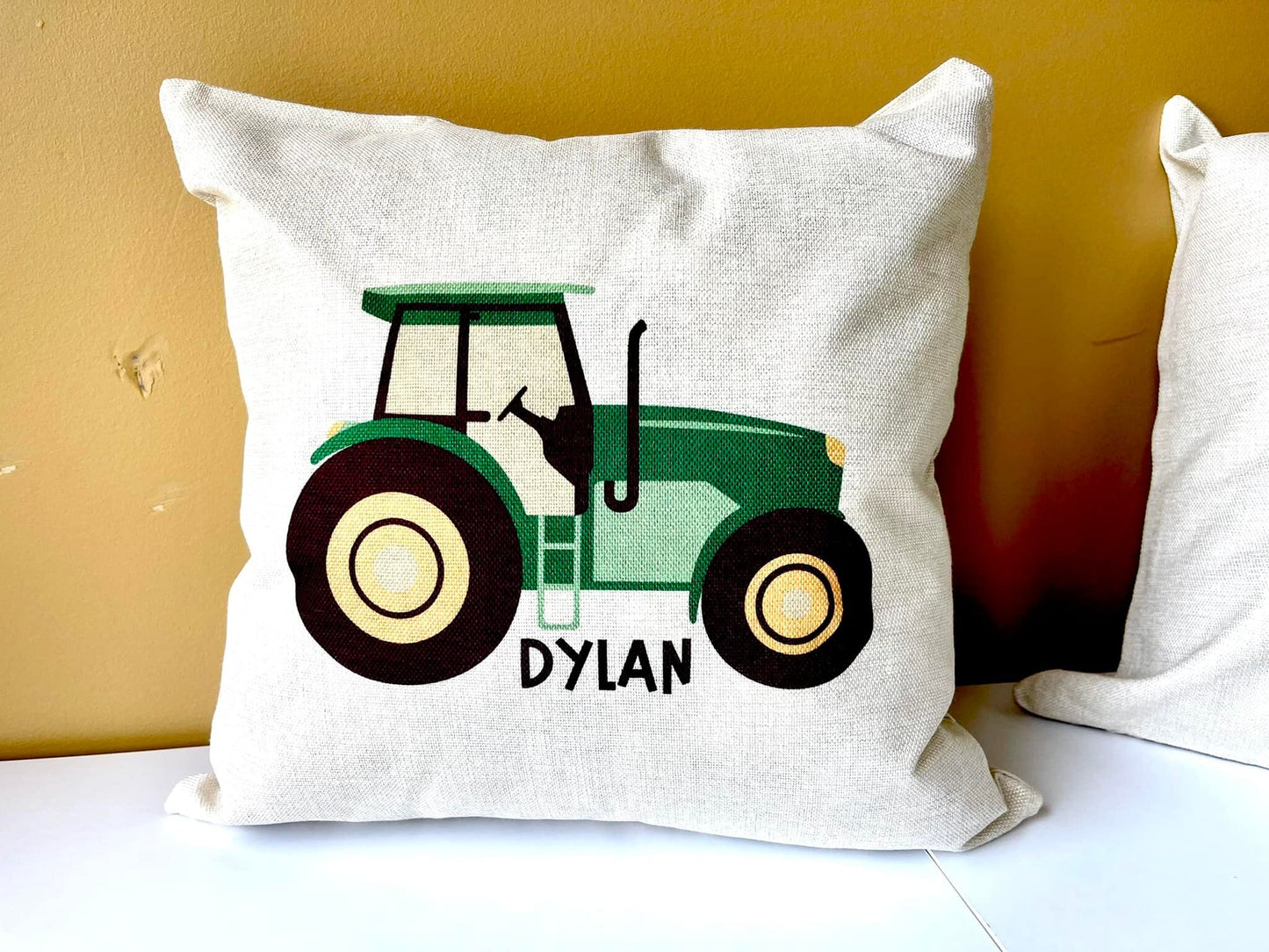 Monster Trucks & Tractors themed pillows that can be personalized. 16 x 16 linen cover only with a zipper perfect for a boys room decor.