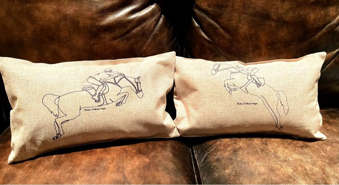 12 x 20 throw pillow linen cover only, horse motifs and simple over fences for the avid Hunter Jumper Equestrian.