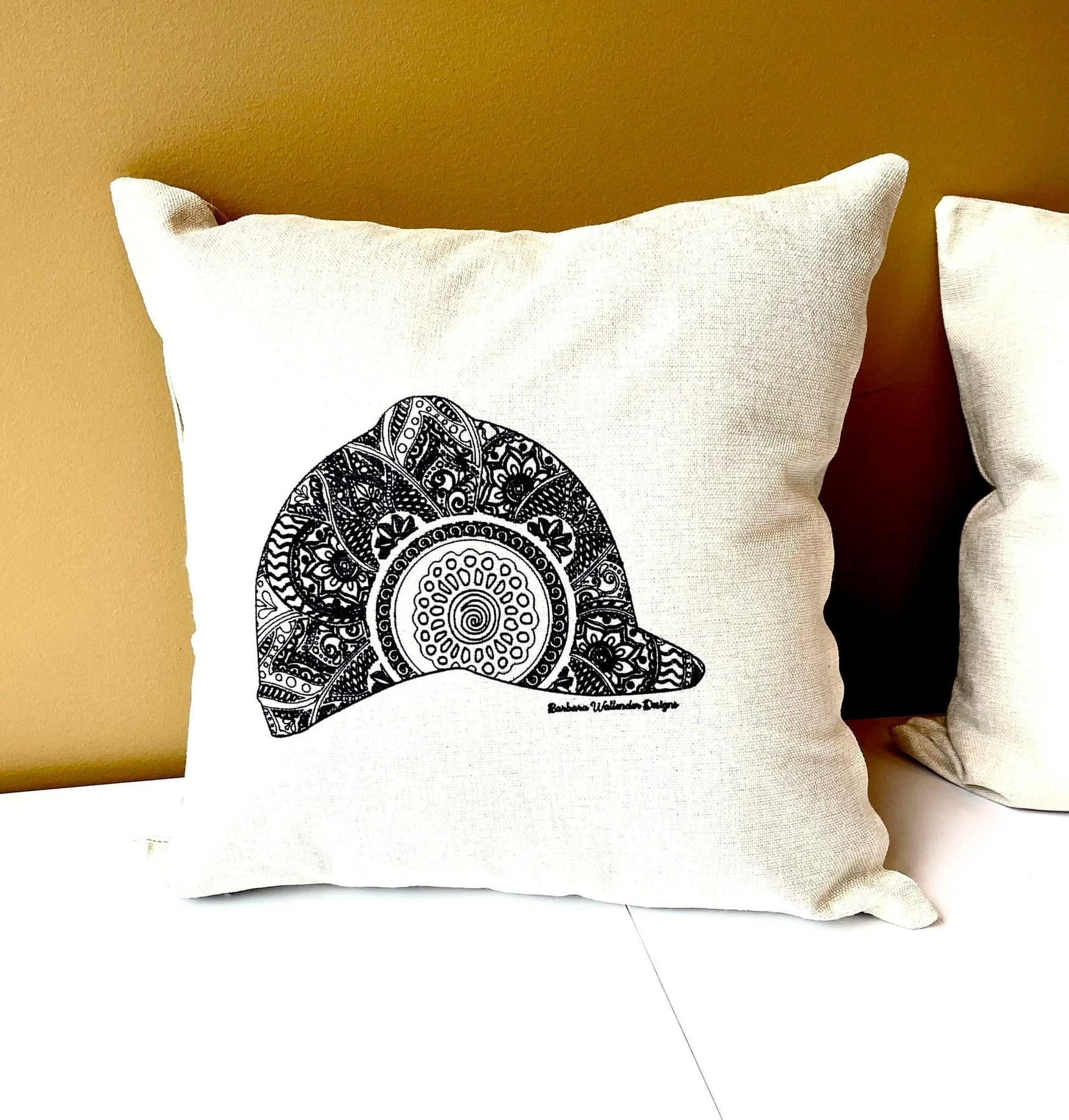 The Chin Up Collection Throw Pillows featuring a saddle, bit, irons, boots & helmet motif on cover only linen blend.