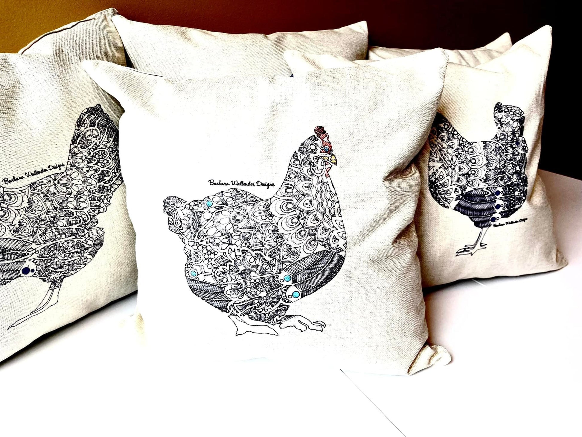 The Blue Hen Collection, here a cluck there a cluck farm pillows with chicken and rooster motif throw linen blend pillows 16 x 16 cover only