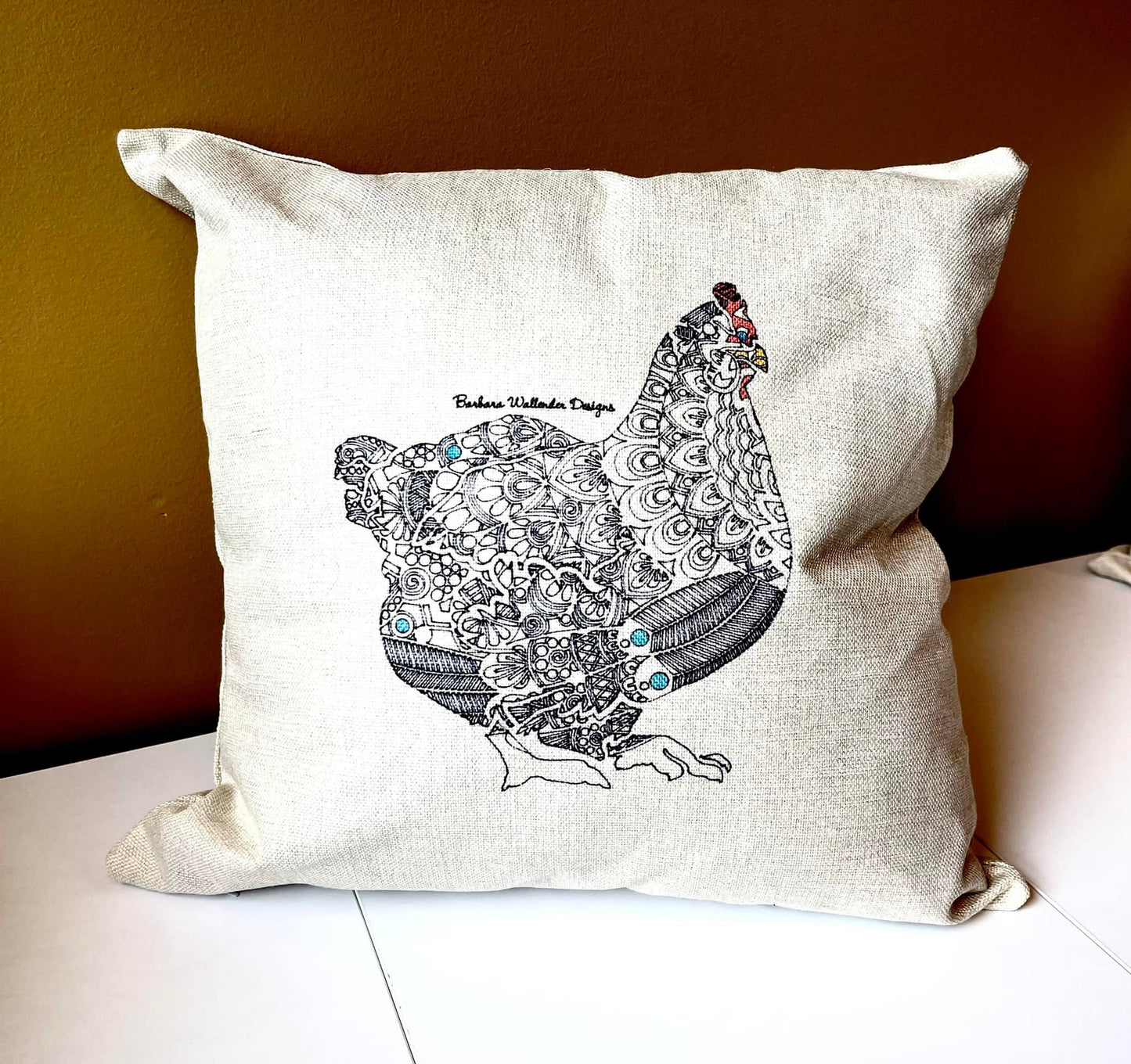 The Blue Hen Collection, here a cluck there a cluck farm pillows with chicken and rooster motif throw linen blend pillows 16 x 16 cover only