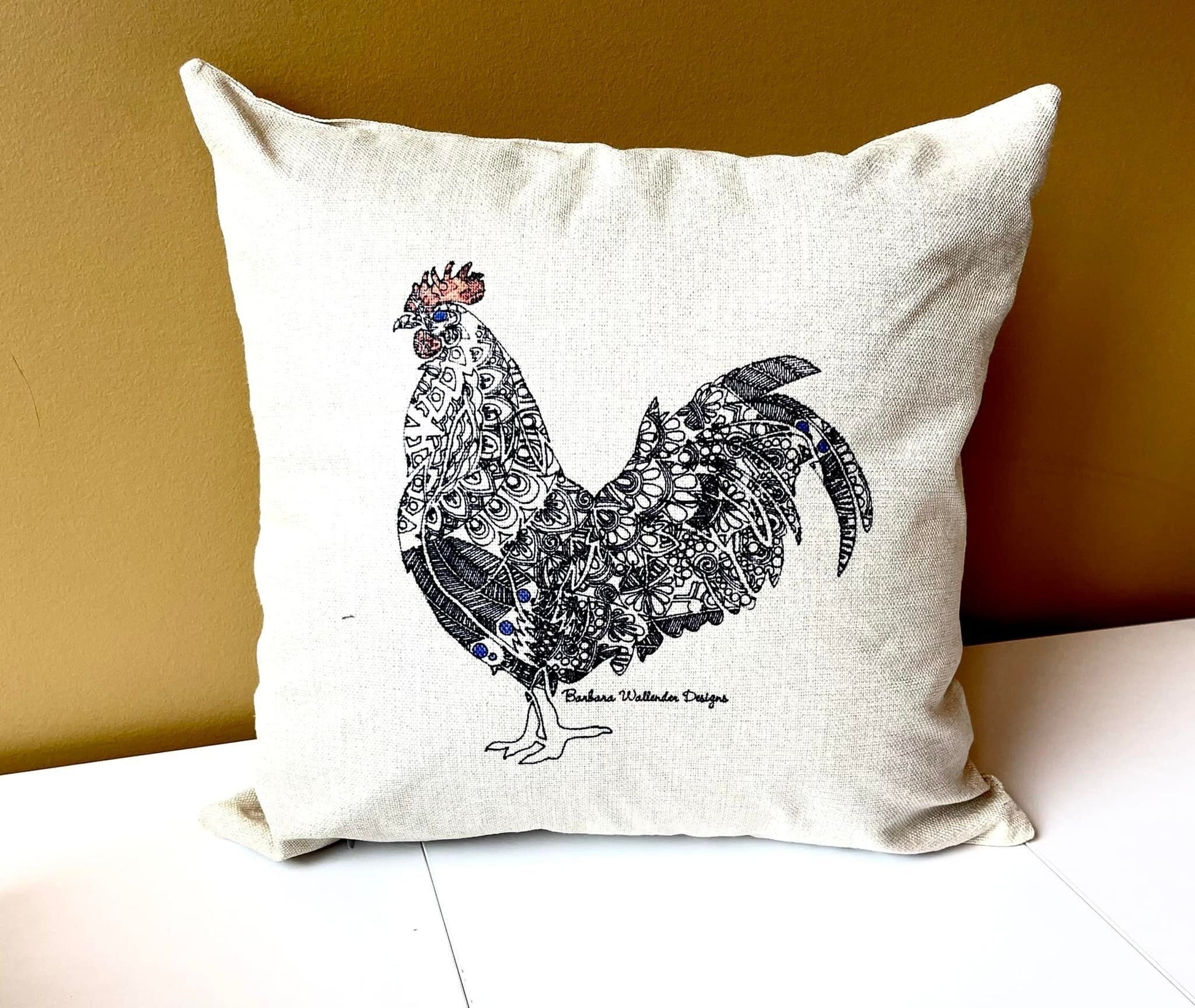 The Blue Hen Collection, here a cluck there a cluck farm pillows with chicken and rooster motif throw linen blend pillows 16 x 16 cover only