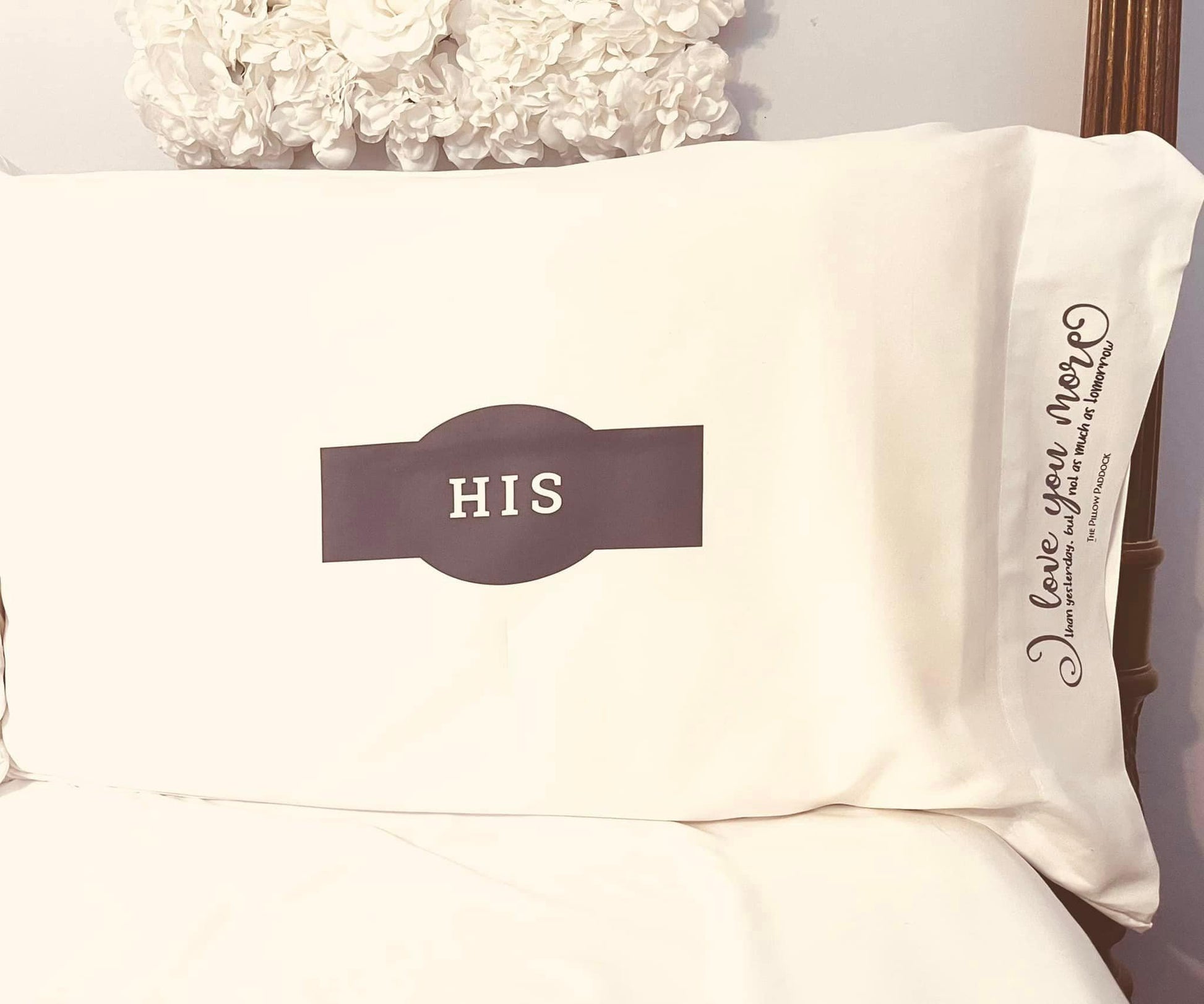 His and Her Pillow Cases in white, gray, with either black or gray print in Standard/Queen or King microfiber wicking fabric. Can be Custom