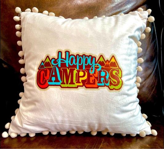 Custom Camper Pillow, cover only but can order filled too. Velour Pom Pom