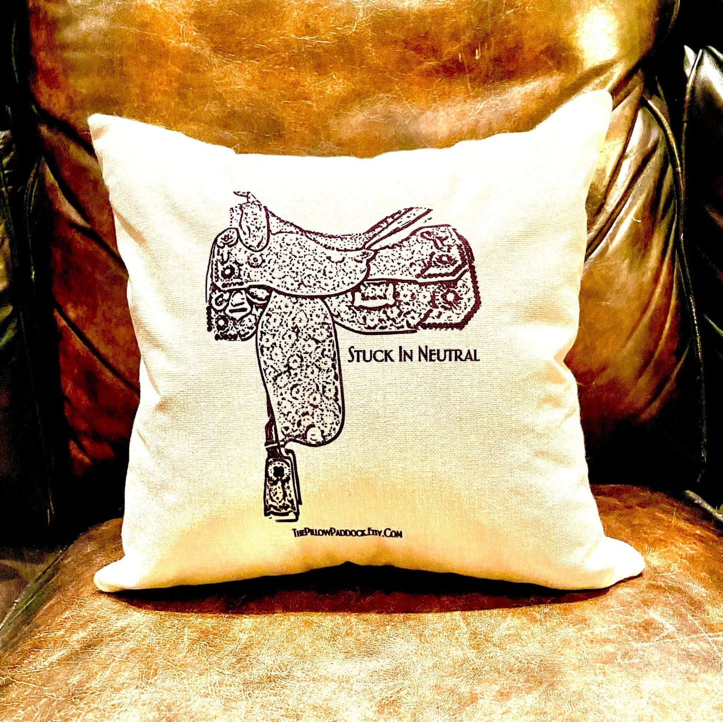 Western Pleasure Saddle throw accent Pillow that can be customized with horses name! 16 x 16 poly linen cover only but can include filling