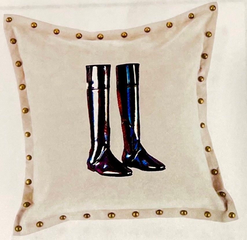 The Thoroughbred Collection, racing themed velour studded pillow cover with Saddle,Bit, Silks,Boots 18.8x18.8