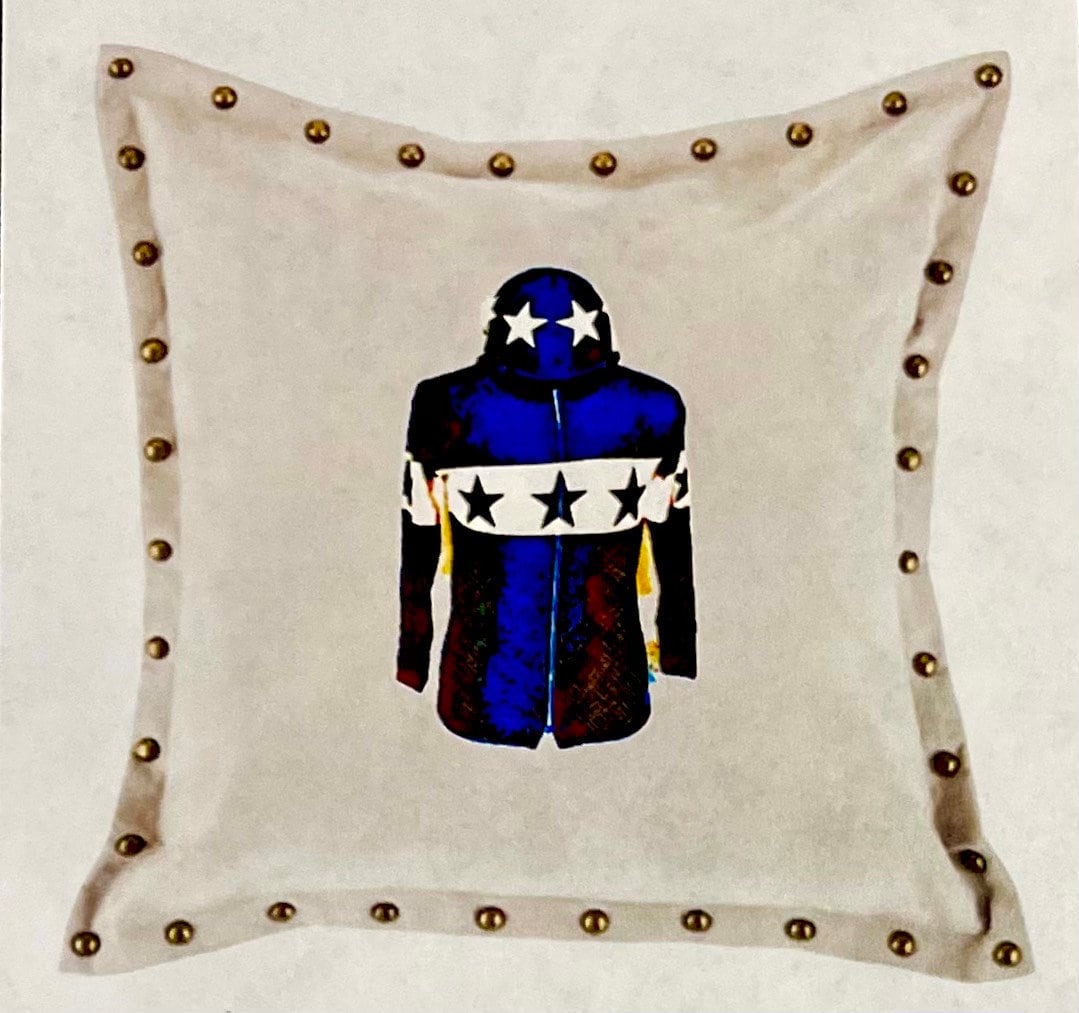 The Thoroughbred Collection, racing themed velour studded pillow cover with Saddle,Bit, Silks,Boots 18.8x18.8