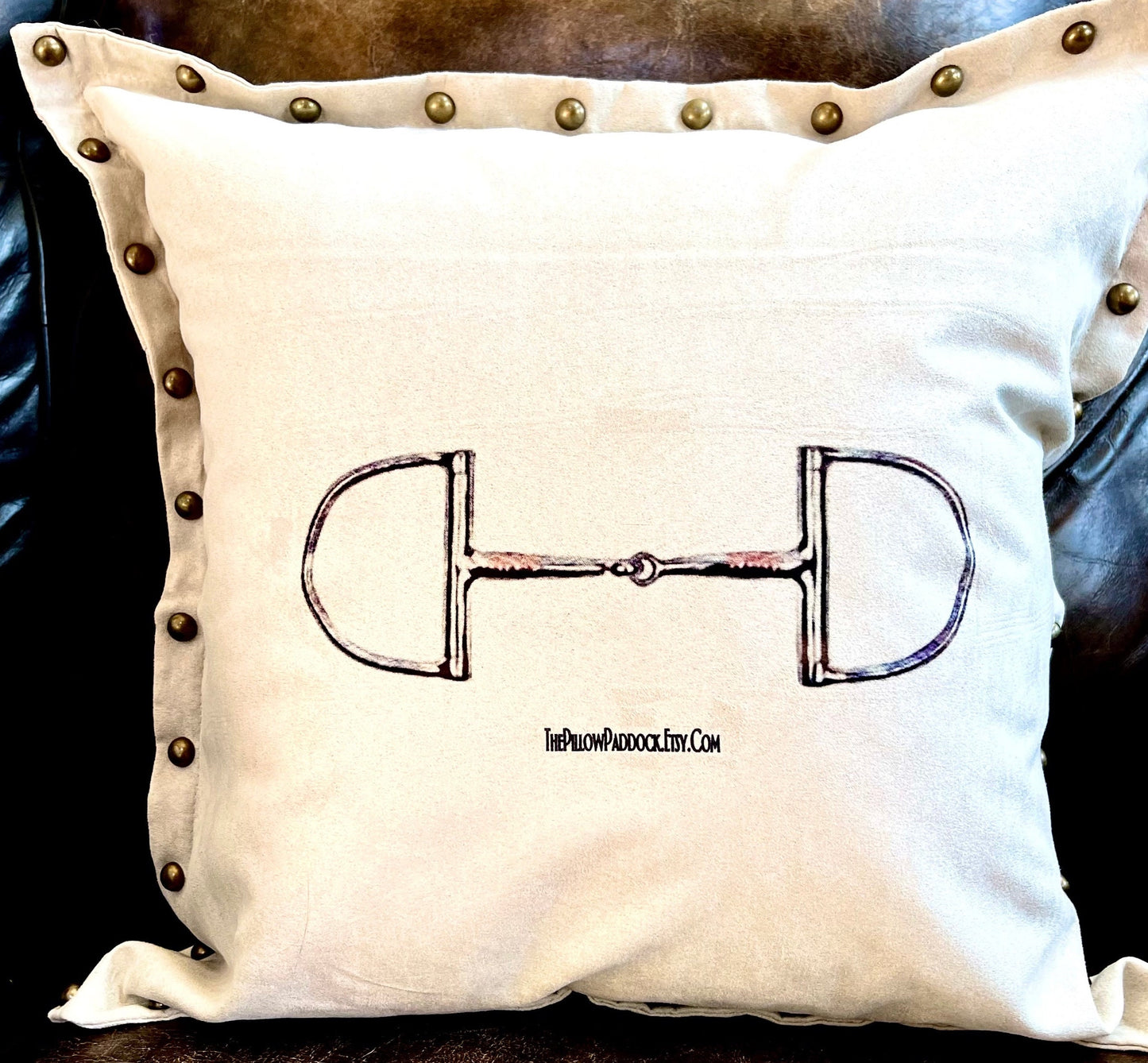 The Thoroughbred Collection, racing themed velour studded pillow cover with Saddle,Bit, Silks,Boots 18.8x18.8