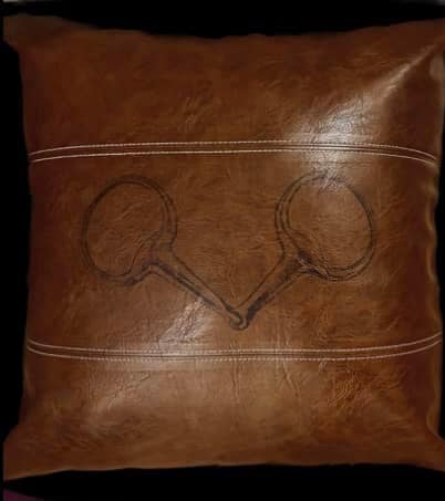 The Trifecta Collection of Boho Brown Faux Leather Throw Pillow with Snaffle Bit and Hand Stitched 18 x 18