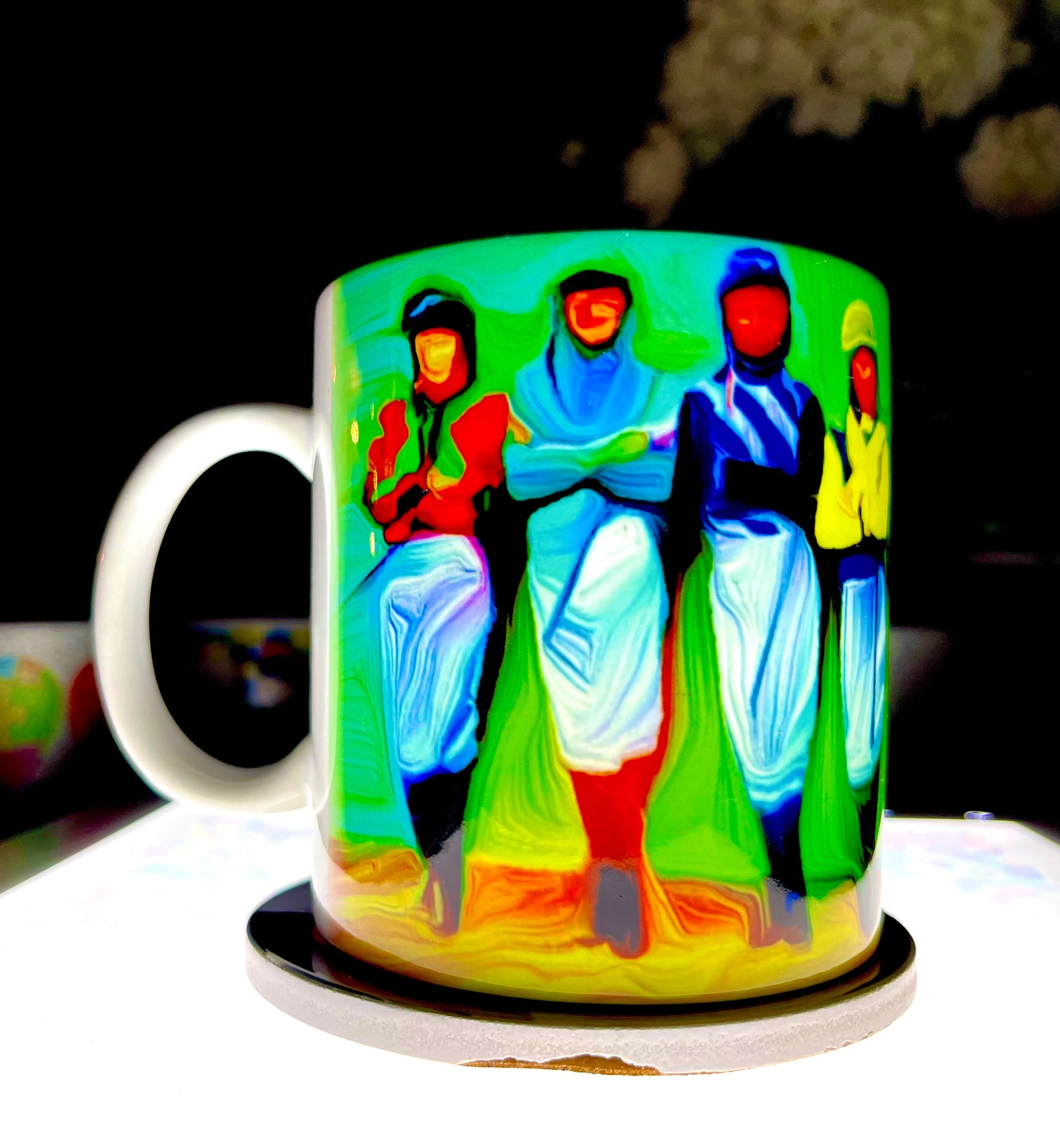 Kentucky Derby, Horse Racing, Louisville, Ky themed coffee cups with jockeys, horses, in vibrant art. Pink/Silver Glitter or White 11/15 oz.