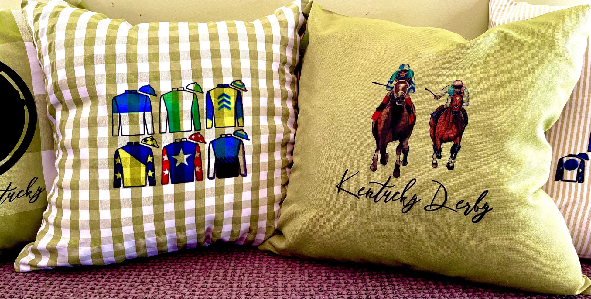 And Their Off!!!Kentucky Derby and horse racing throw pillow, one of a kind . Unique textures 18 x 18 cover only