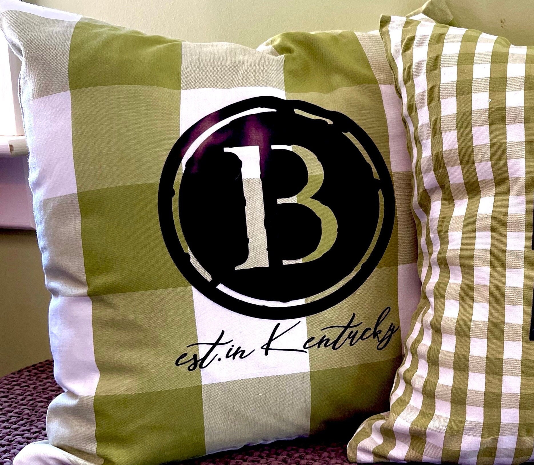 Cottage and farmhouse look pillows with a custom initial and established place, year or city you name it. 18 x 18 and multiple options