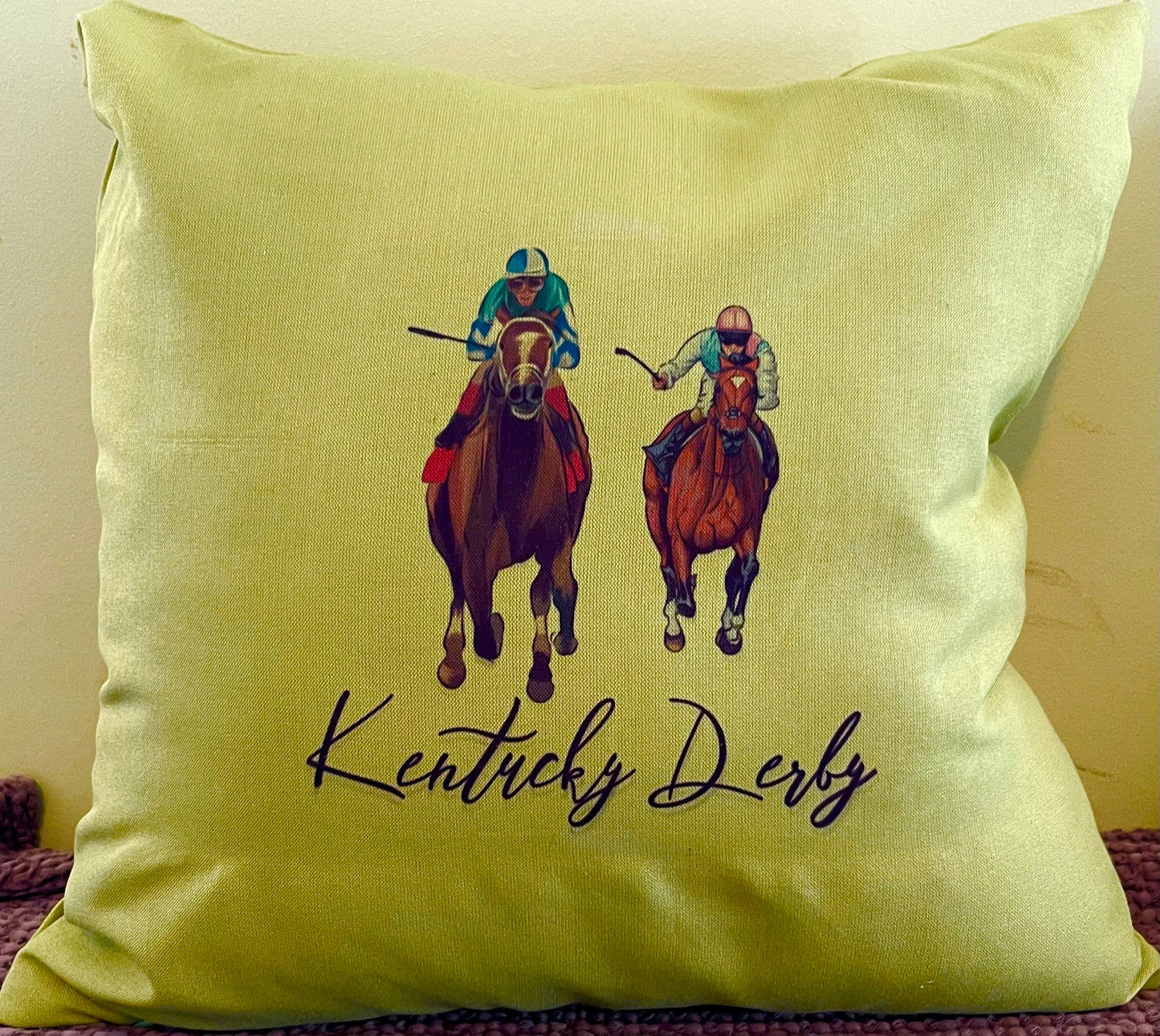 And Their Off!!!Kentucky Derby and horse racing throw pillow, one of a kind . Unique textures 18 x 18 cover only