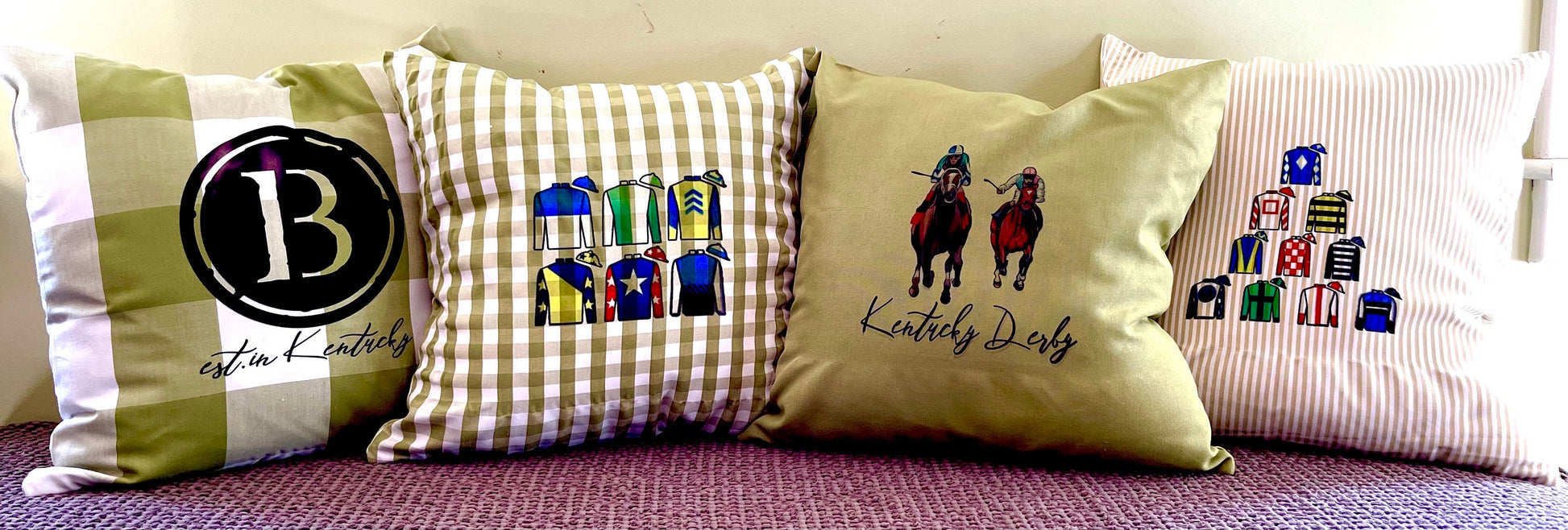 And Their Off!!!Kentucky Derby and horse racing throw pillow, one of a kind . Unique textures 18 x 18 cover only