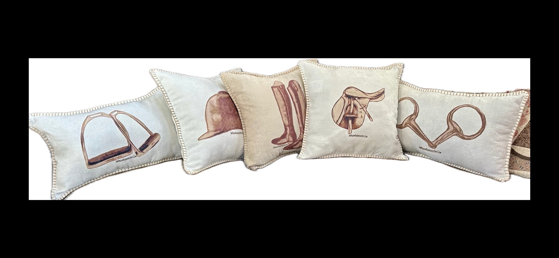 Pictured all 5 and the 2 choices of beige or ivory chenille pillows, you choose at check out the style you prefer and I promise you will love these. Pictures do not do these justice. Add a name for a customized look.