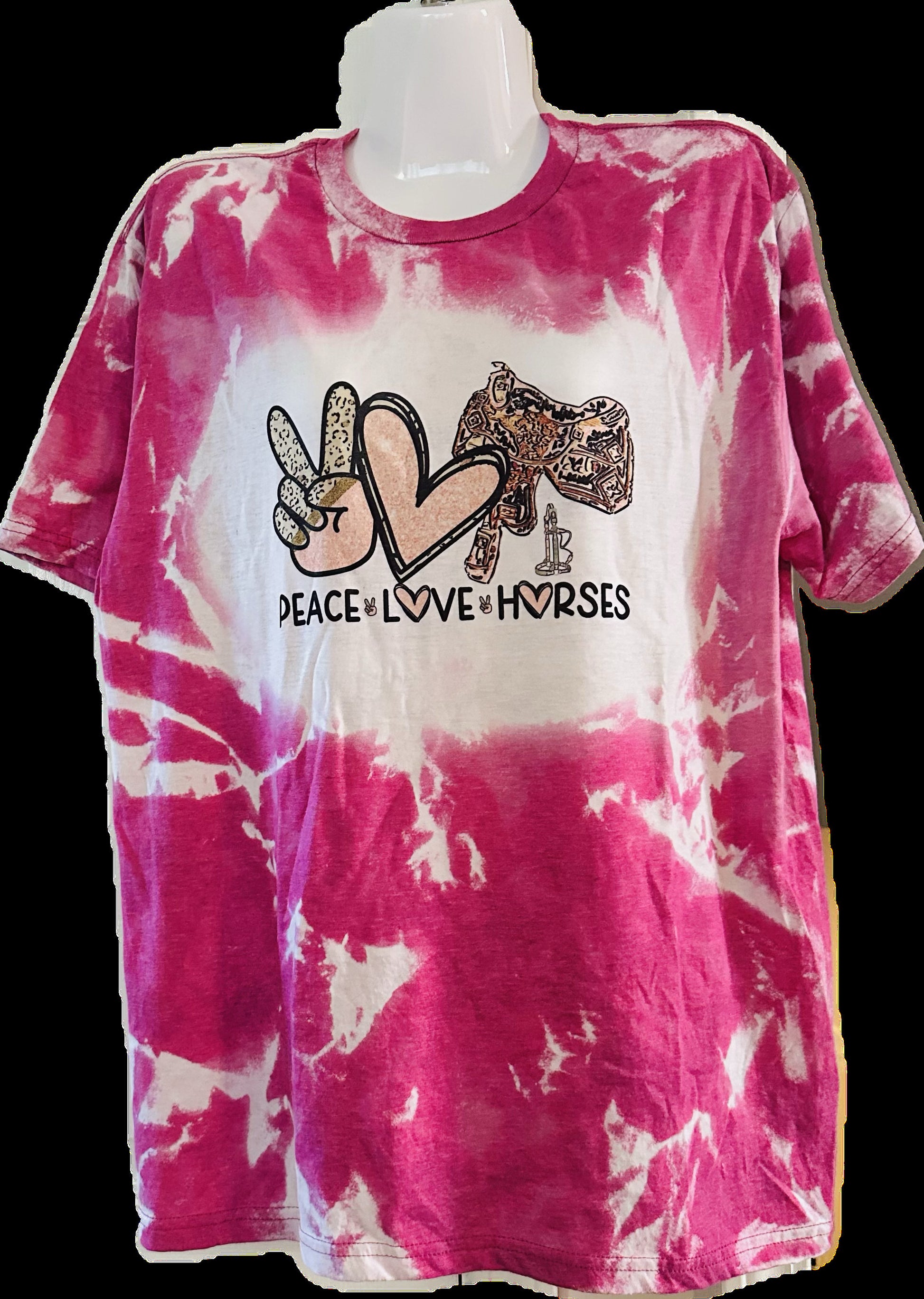 Peace Love Horses Tye Dye Pink T-Shirt