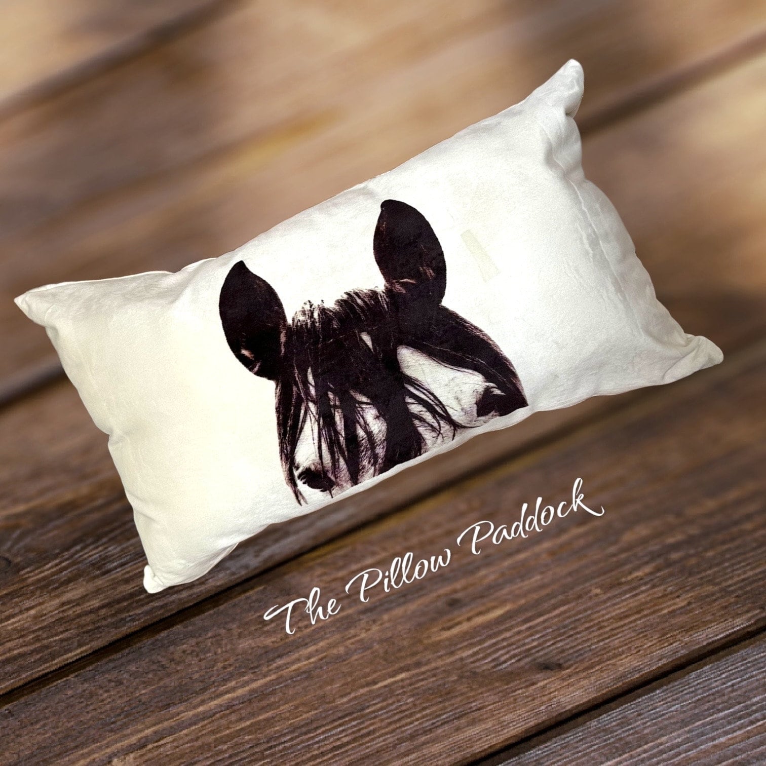 Horse pillow 12 x 20 soft creamy white velour. Can customize with your own horse (see details listed below)