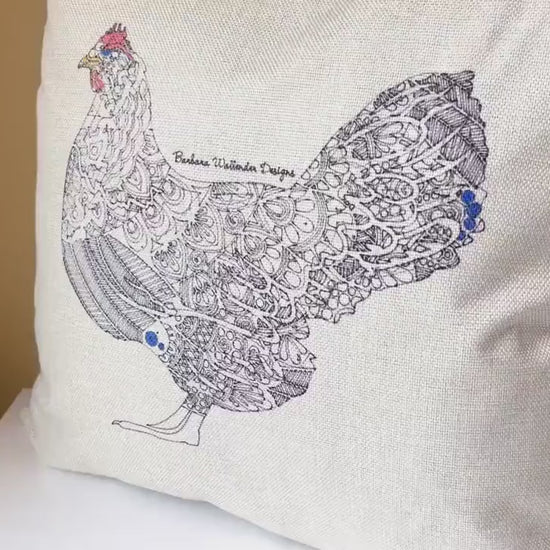 The Blue Hen Collection, here a cluck there a cluck farm pillows with chicken and rooster motif throw linen blend pillows 16 x 16 cover only