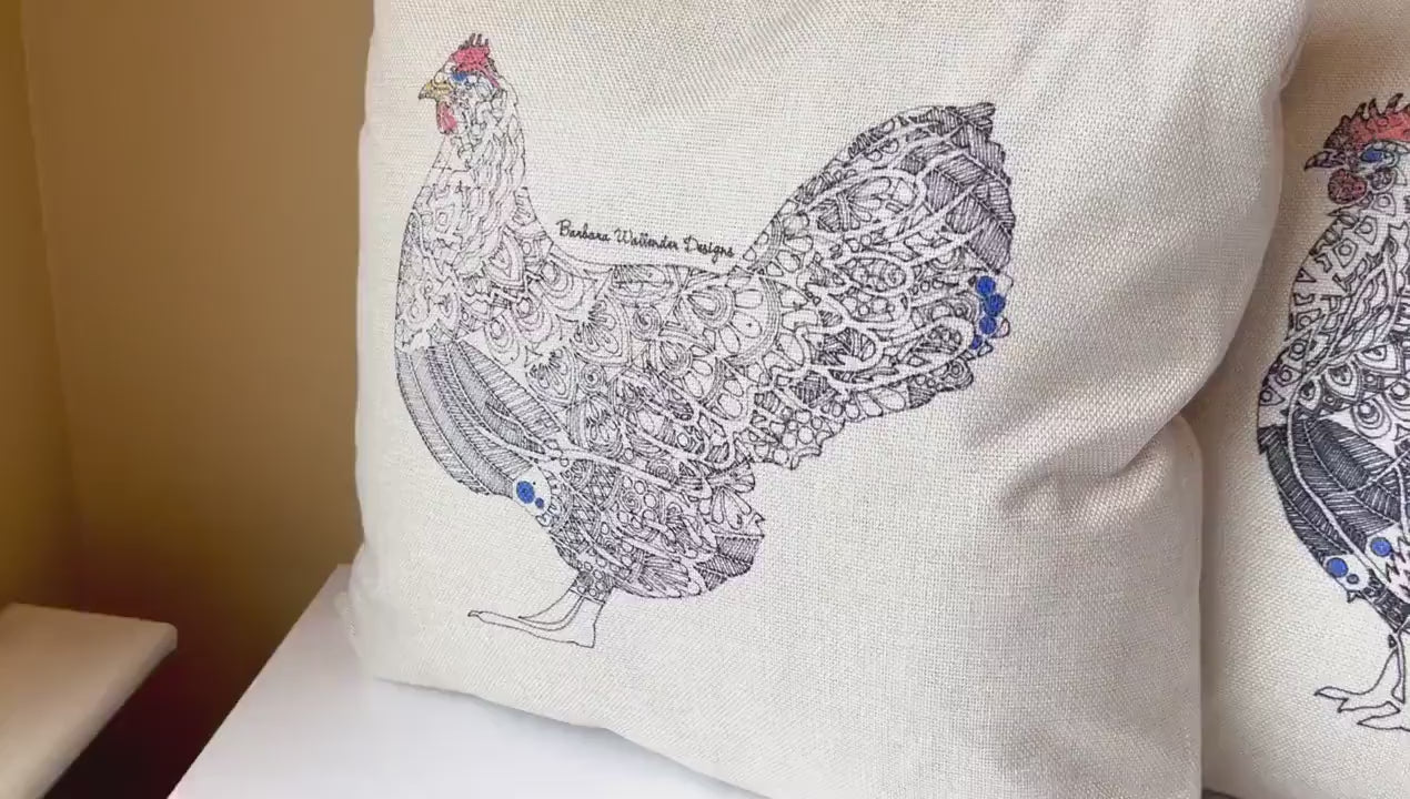 The Blue Hen Collection, here a cluck there a cluck farm pillows with chicken and rooster motif throw linen blend pillows 16 x 16 cover only